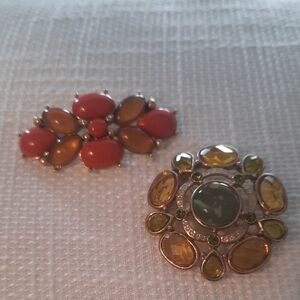 Monet Brooch Set with Orange and Green Stones. 1 Is Monet. Other ?